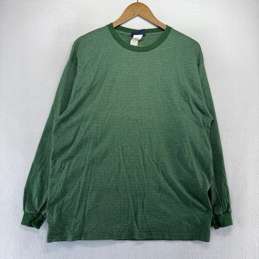 Vintage Blank Shirt men's Large Green Striped Basic Editions Made In USA 90s